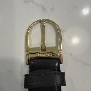 Christian Dior Women's Black Leather Belt 38‎ Gold Buckle Vintage